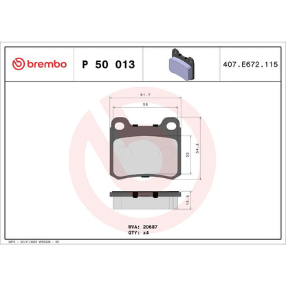 Brembo OE Brembo 86-87 Mercedes-Benz 190E Premium Low-Met OE Equivalent Pad - Rear P50013