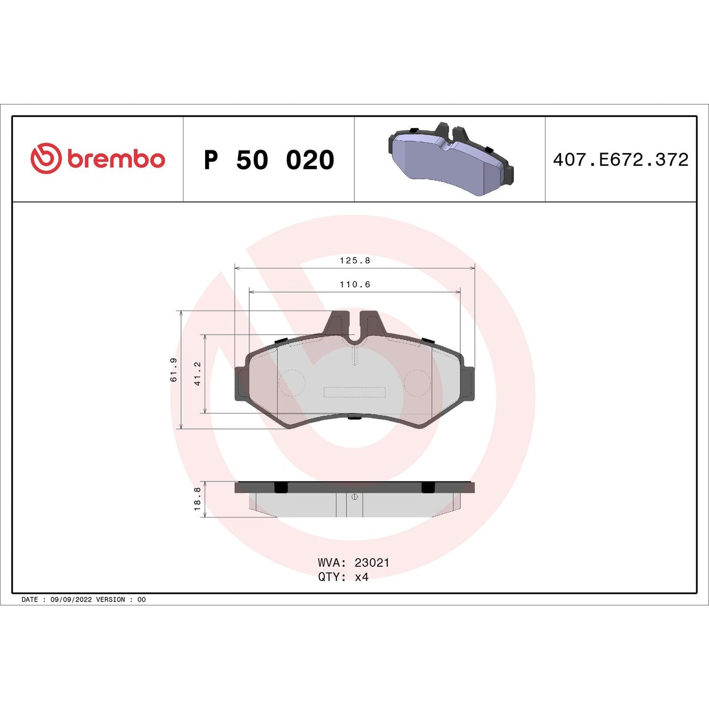 Brembo OE Brembo 03-06 Dodge Sprinter 2500/03-04 Mercedes-Benz G55 AMG Rear Premium Low-Met OE Equivalent Pad P50020