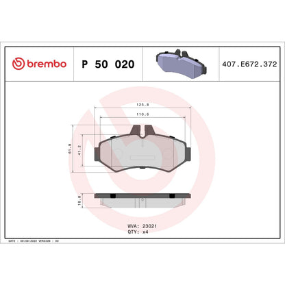 Brembo OE Brembo 03-06 Dodge Sprinter 2500/03-04 Mercedes-Benz G55 AMG Rear Premium Low-Met OE Equivalent Pad P50020