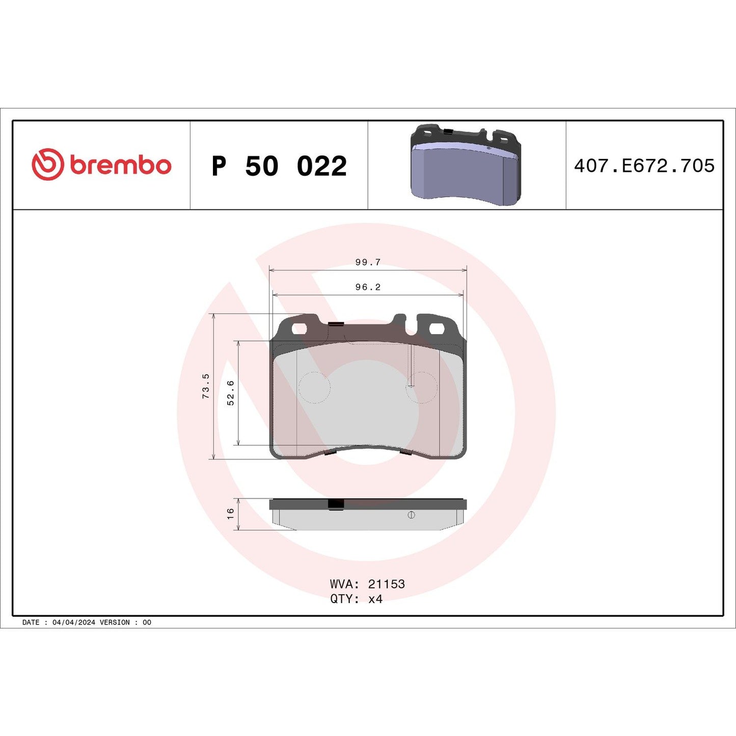 Brembo Disc Brake Pad Set P50022