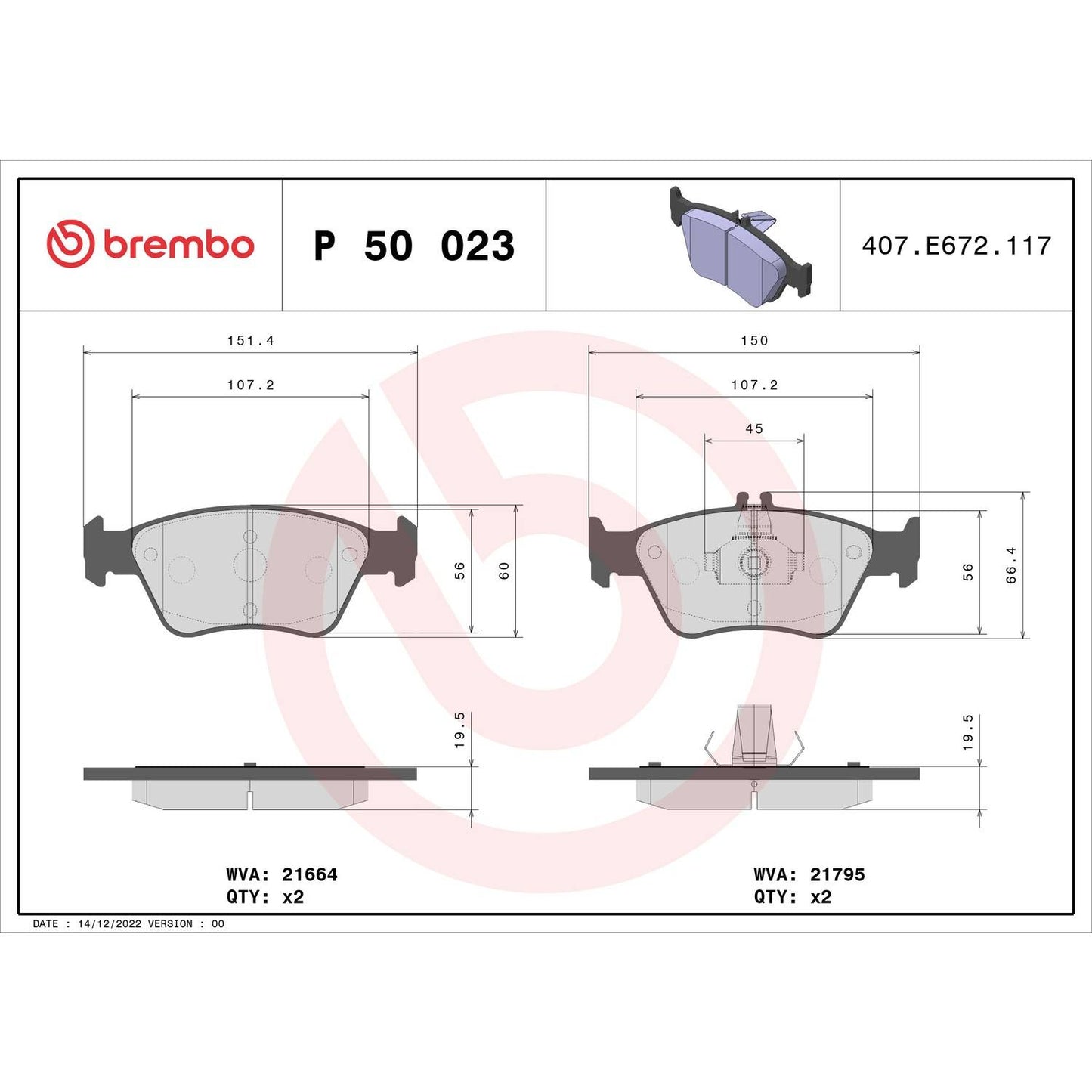 Brembo Disc Brake Pad Set P50023
