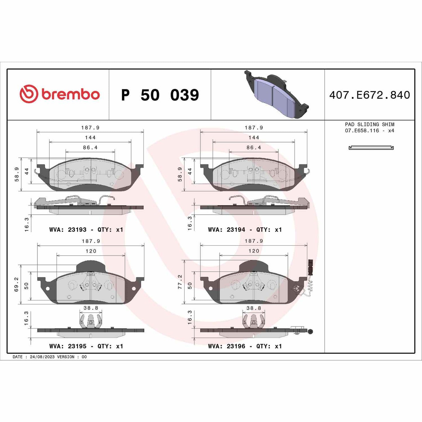 Brembo Disc Brake Pad Set P50039