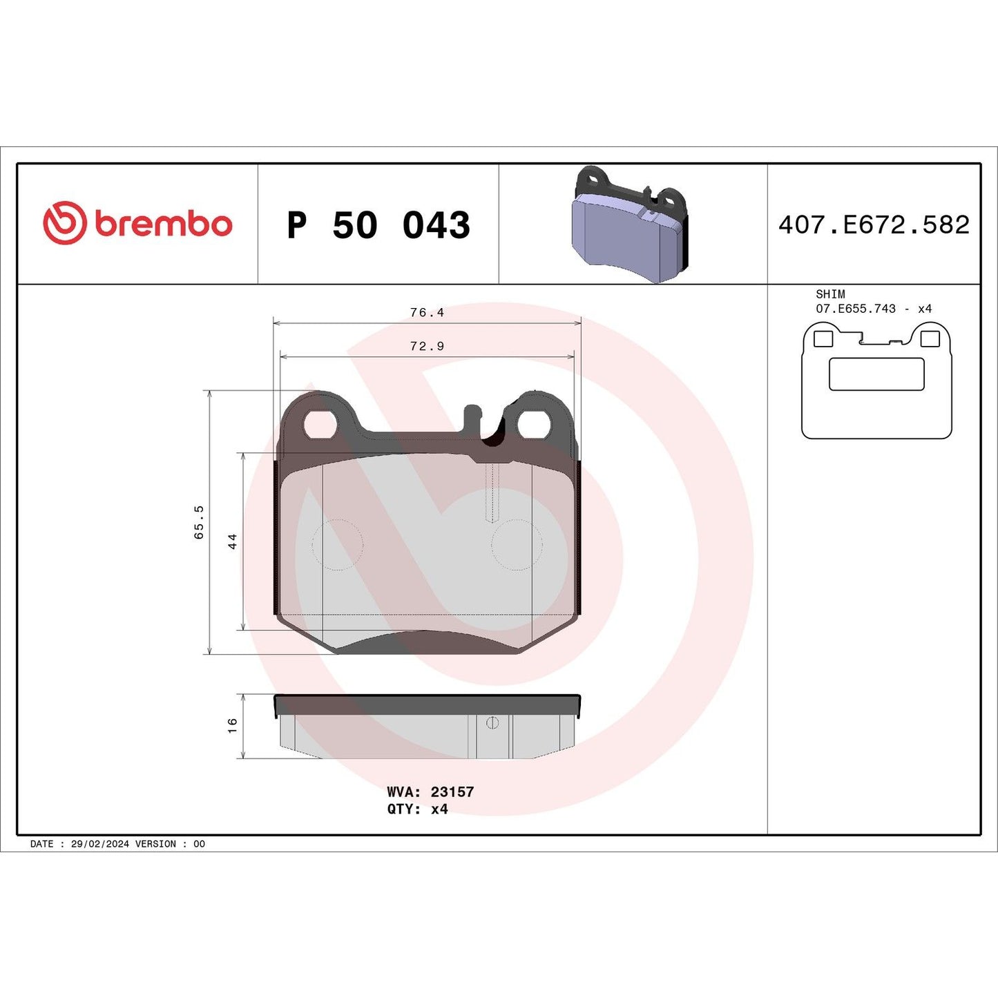 Brembo Disc Brake Pad Set P50043