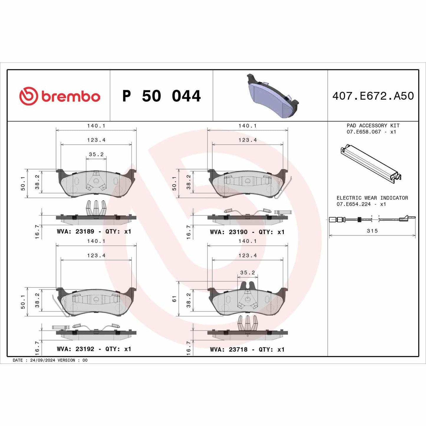 Brembo OE Brembo 98-03 Mercedes-Benz ML320/03-05 ML350/1999 ML430 Rear Premium Low-Met OE Equivalent Pad P50044
