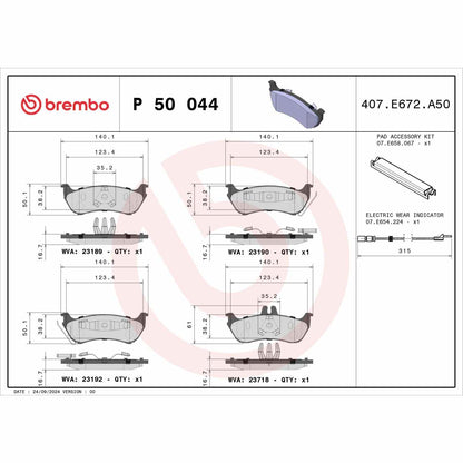 Brembo OE Brembo 98-03 Mercedes-Benz ML320/03-05 ML350/1999 ML430 Rear Premium Low-Met OE Equivalent Pad P50044