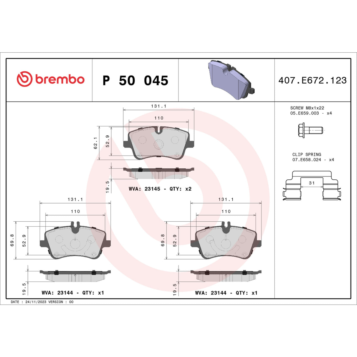 Brembo Disc Brake Pad Set P50045