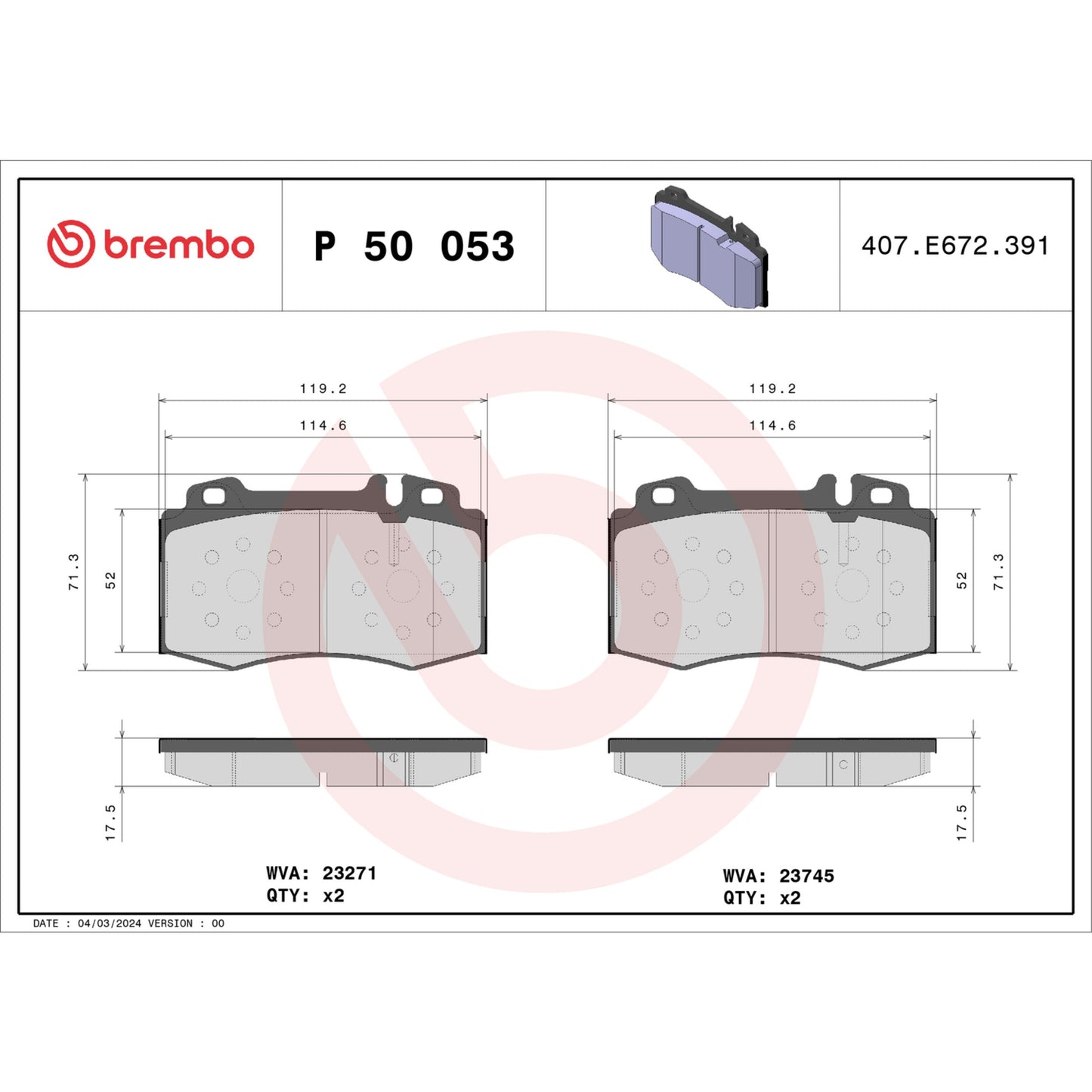 Brembo Disc Brake Pad Set P50053