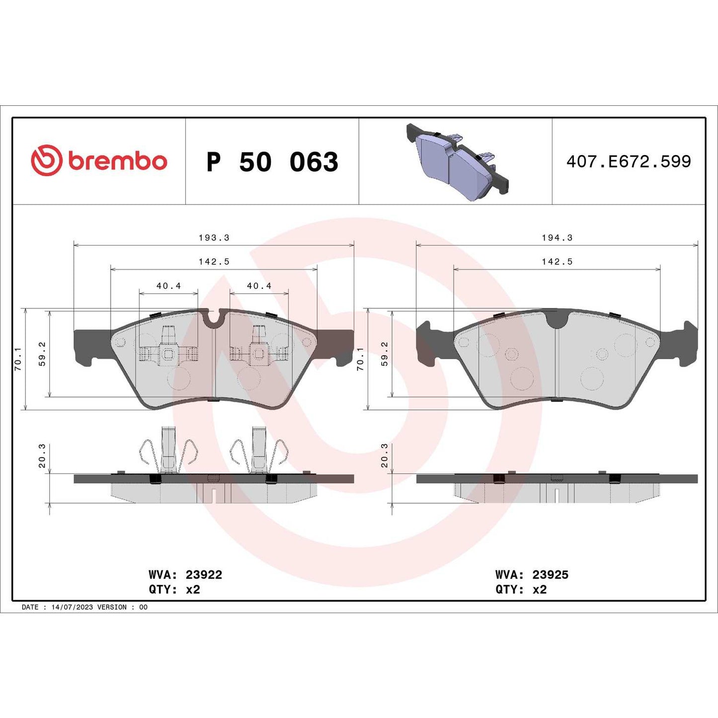 Brembo Disc Brake Pad Set P50063