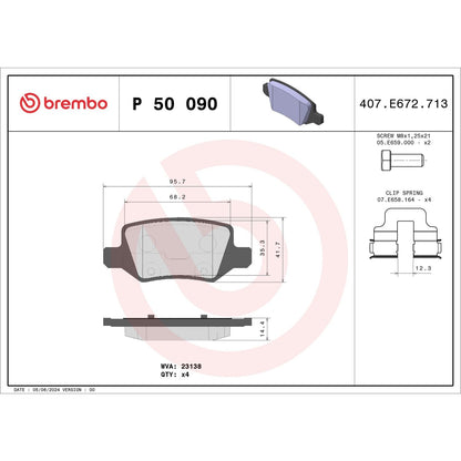 Brembo OE Brembo 2008 Mercedes-Benz B200 Rear Premium Low-Met OE Equivalent Pad P50090