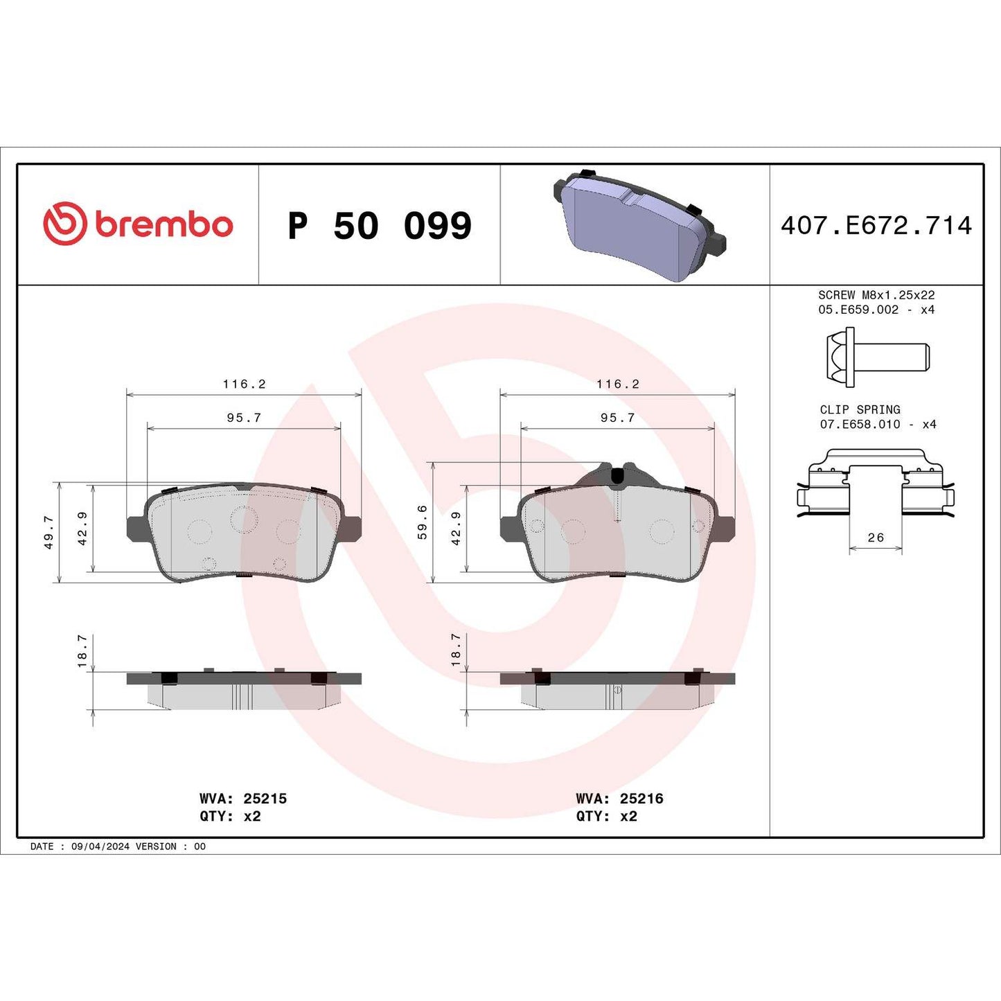 Brembo Disc Brake Pad Set P50099