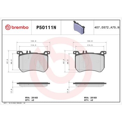 Brembo OE Brembo 15-16 Mercedes-Benz SL400/17-20 SL450/13-20 SL550 Front Premium NAO Ceramic OE Equivalent Pad P50111N