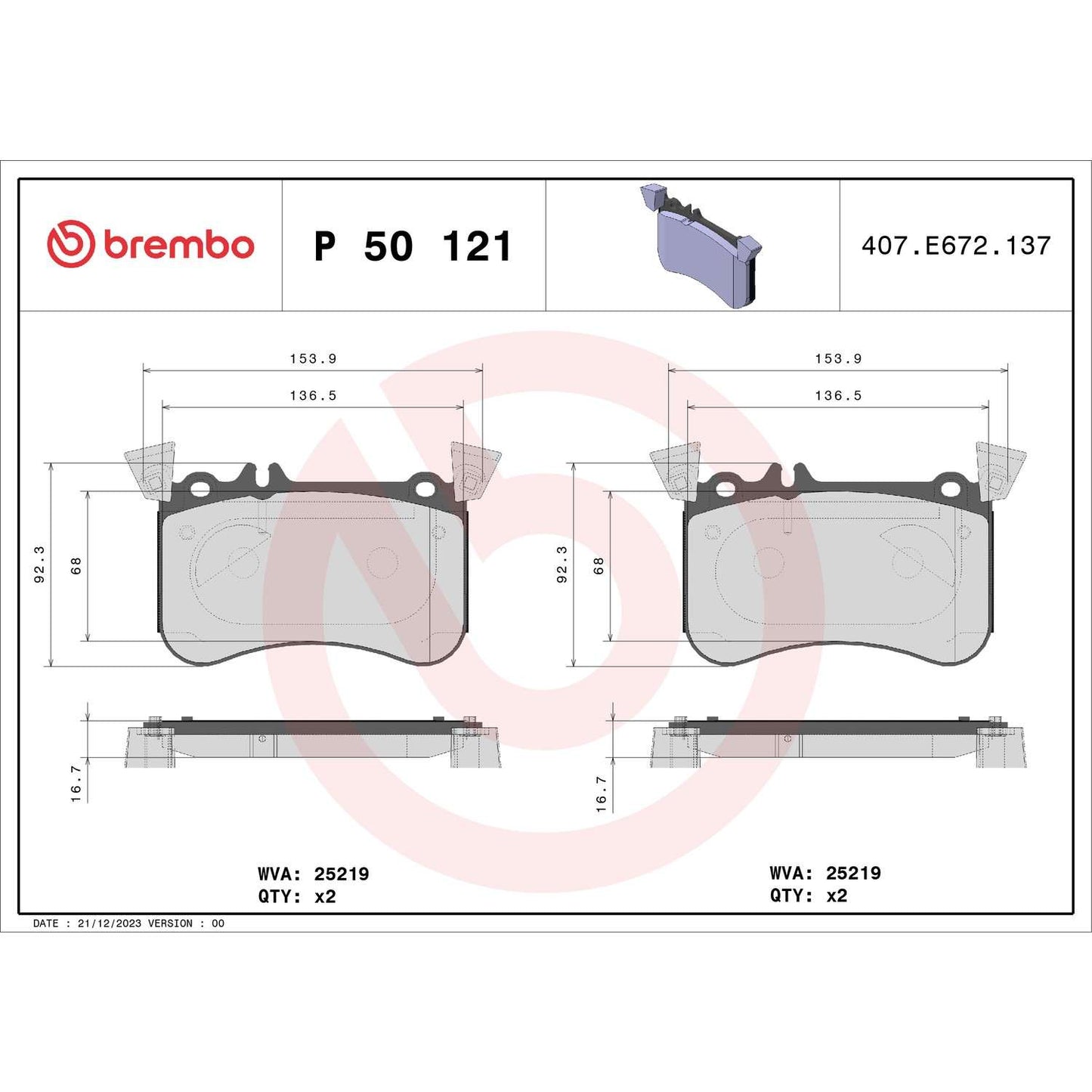Brembo Disc Brake Pad Set P50121