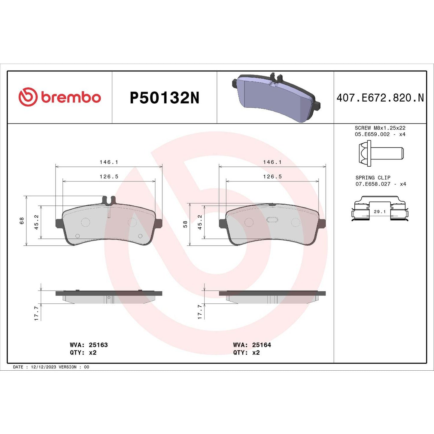 Brembo OE Brembo 13-19 Mercedes-Benz SL63 AMG/13-18 SL65 AMG Rear Premium NAO Ceramic OE Equivalent Pad P50132N