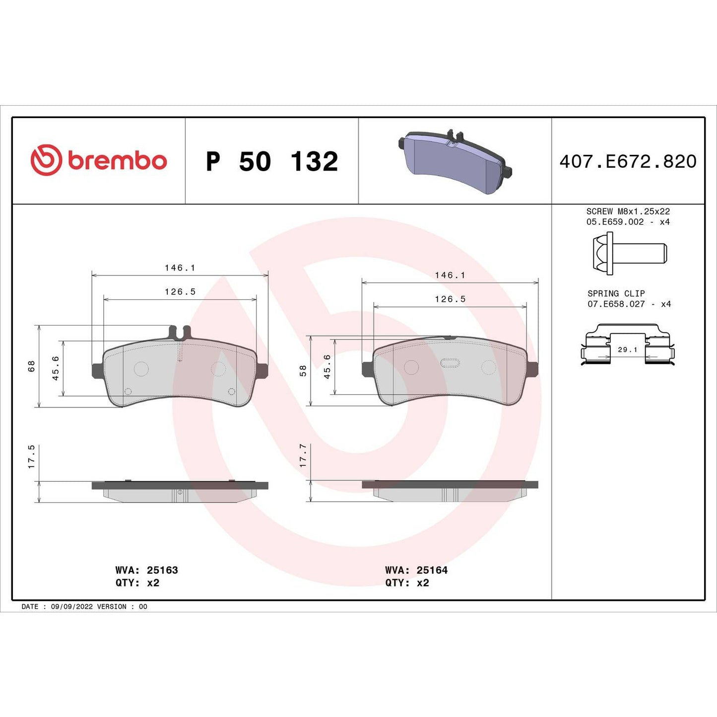 Brembo OE Brembo 13-19 Mercedes-Benz SL63 AMG/13-18 SL65 AMG Rear Premium Low-Met OE Equivalent Pad P50132