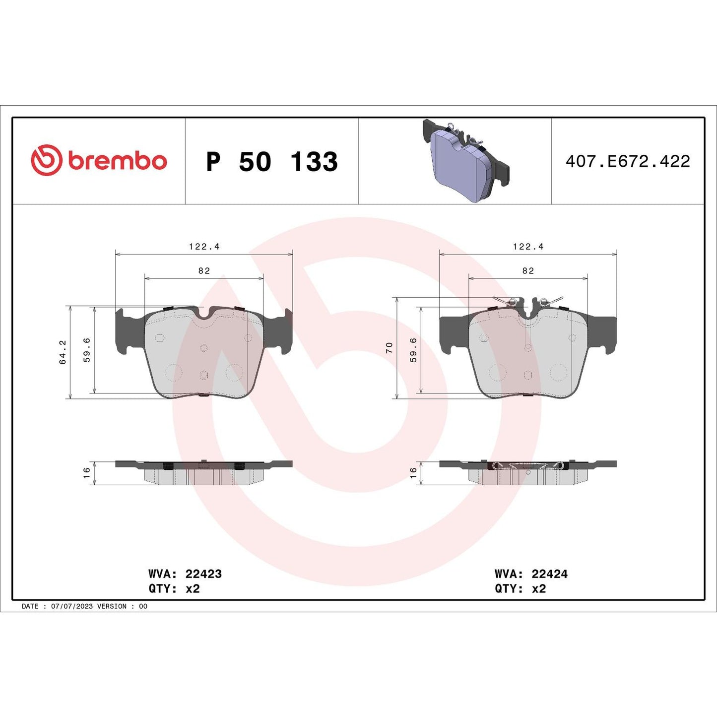 Brembo Disc Brake Pad Set P50133