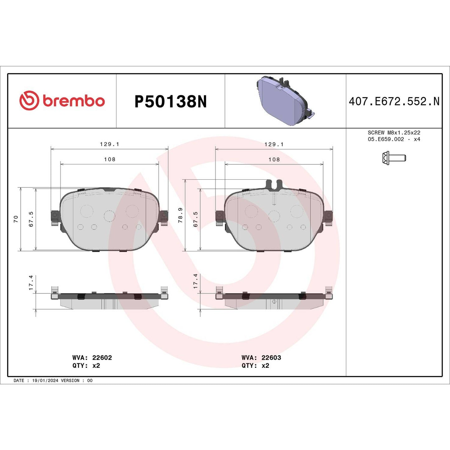 Brembo OE Brembo 2021 Mercedes-Benz E63 AMG S/ Mercedes-Benz GLC63 AMG Rear NAO Brake Pad P50138N