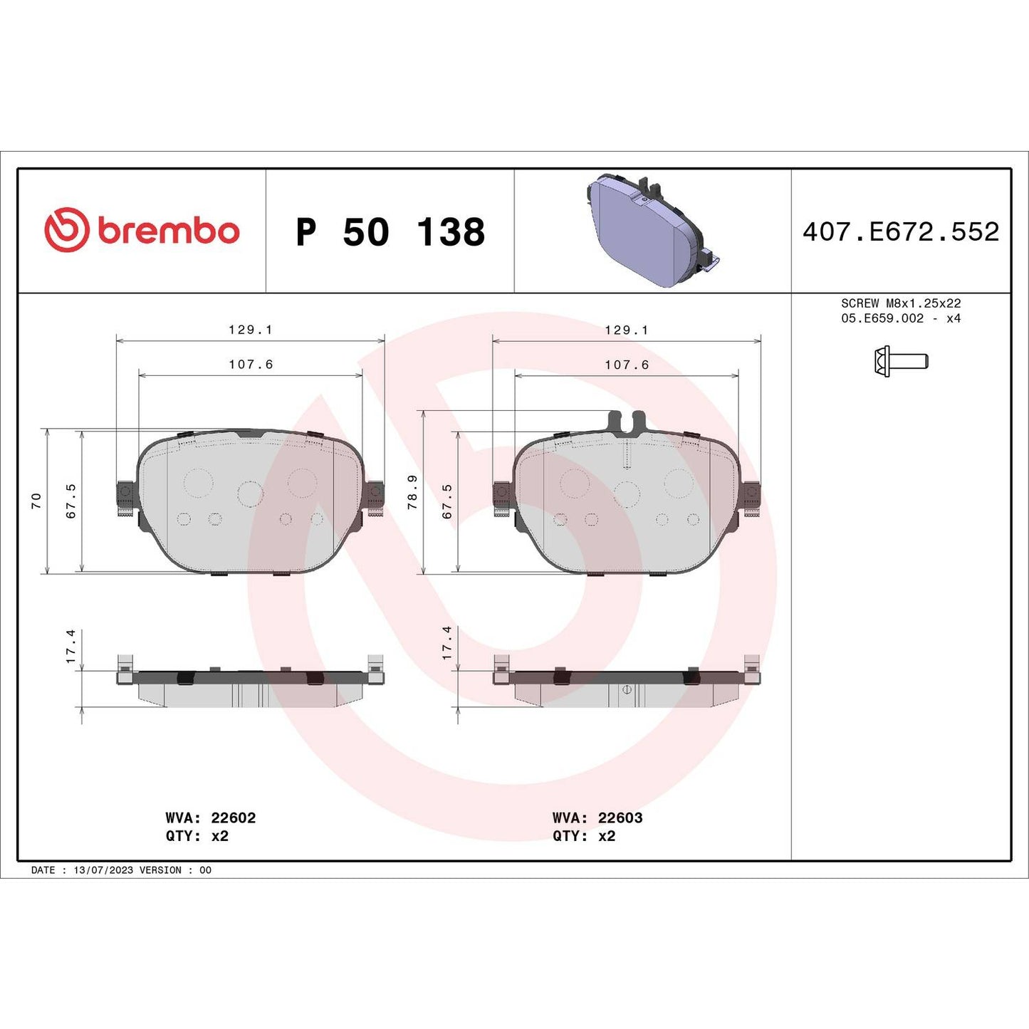 Brembo OE Brembo 2019 Mercedes-Benz AMG GT 53 Premium Low-Met OE Equivalent Pad - Rear P50138