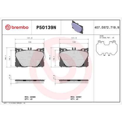Brembo OE Brembo 17-20 Mercedes-Benz C43 AMG Premium NAO Ceramic OE Equivalent Pad - Front P50139N