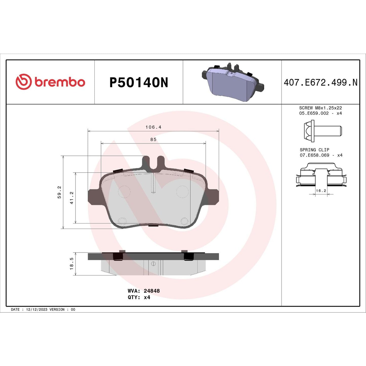 Brembo OE Brembo 17-19 Infiniti QX30 Premium NAO Ceramic OE Equivalent Pad - Rear P50140N