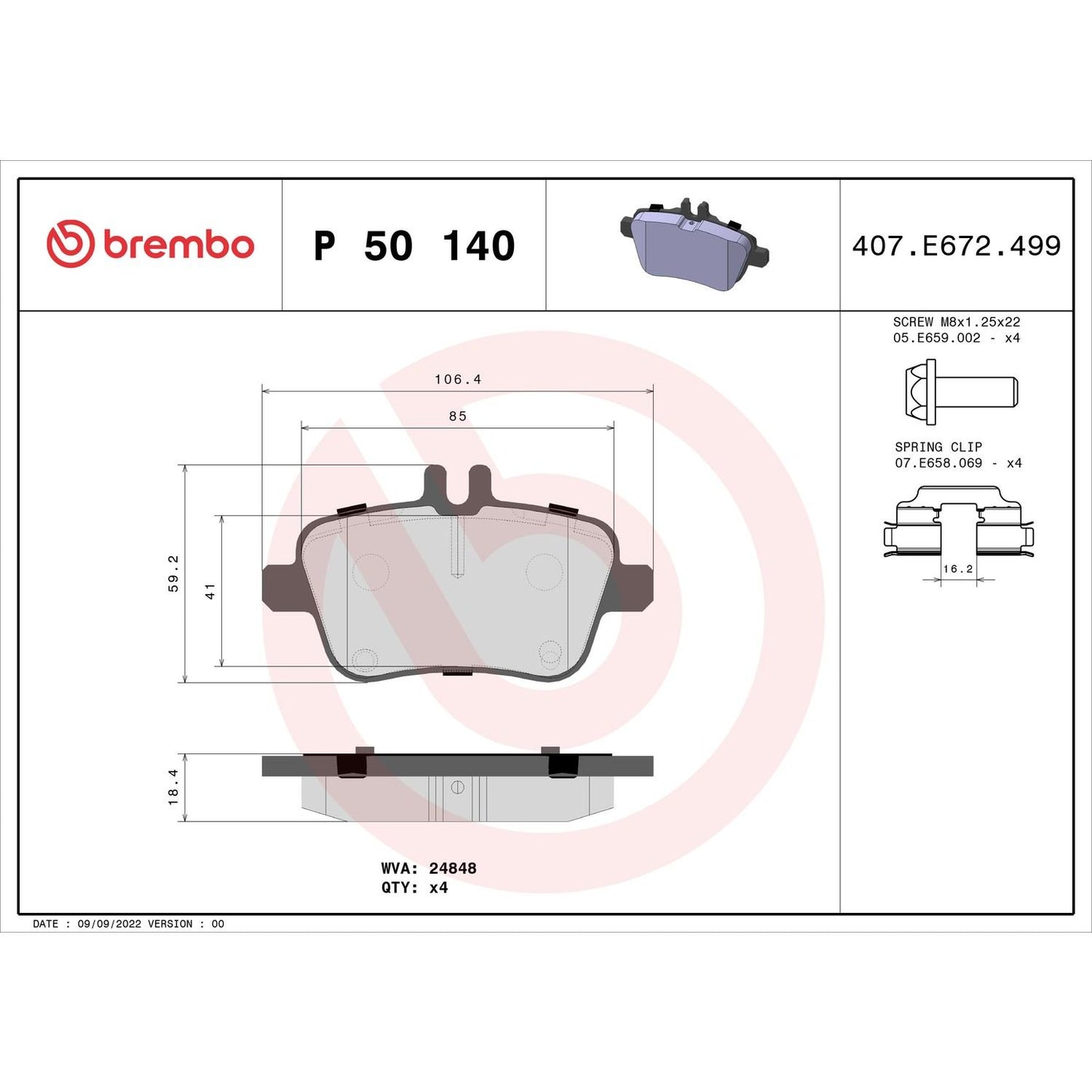 Brembo OE Brembo 17-19 Infiniti QX30 Premium Low-Met OE Equivalent Pad - Rear P50140