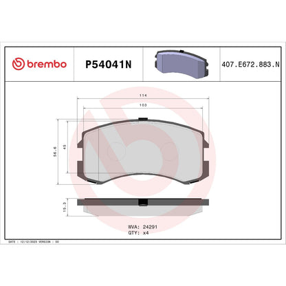 Brembo OE Brembo 02-07 Mitsubishi Lancer Front Premium NAO Ceramic OE Equivalent Pad P54041N