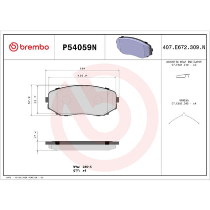 Brembo OE Brembo 19-20 Ford Edge/ Mazda CX-9/ Lincoln MKX/ Mazda CX-7/ Mazda CX-5 Front NAO Brake Pad P54059N