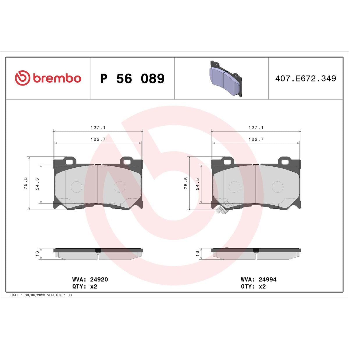 Brembo Disc Brake Pad Set P56089