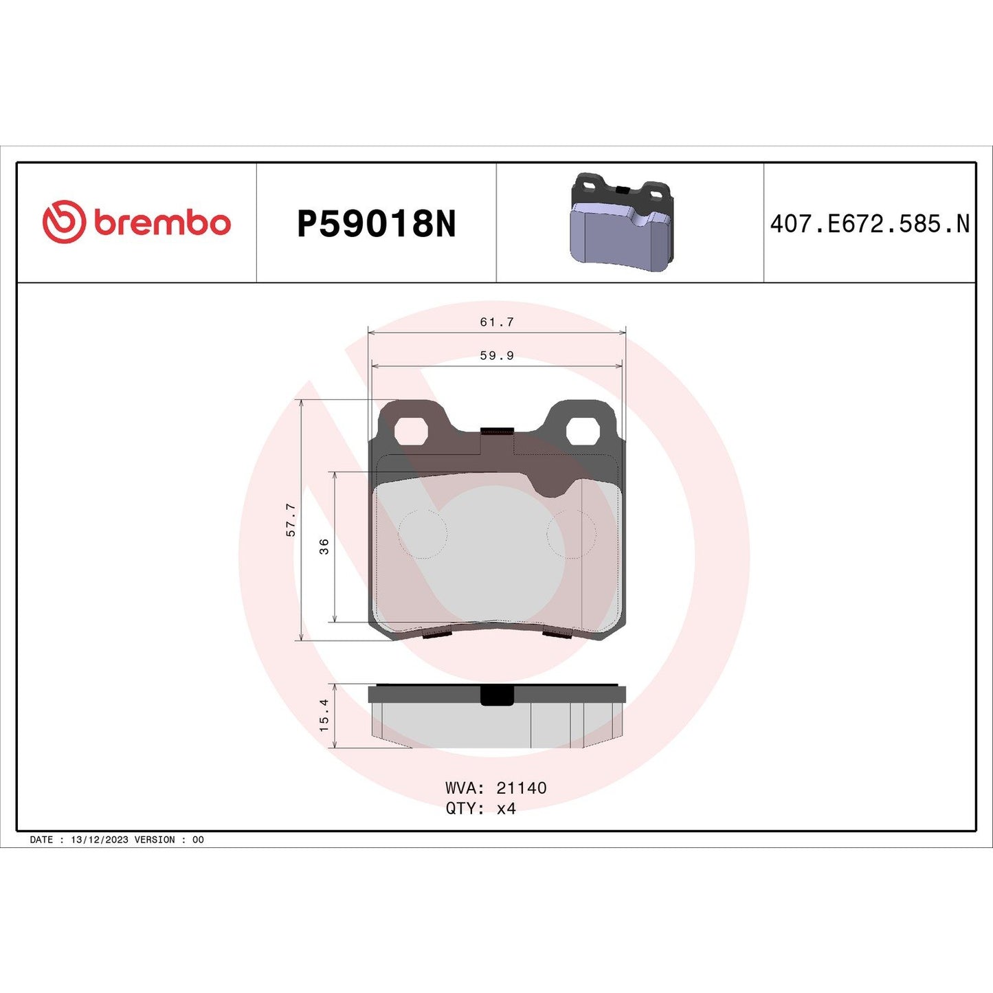 Brembo OE Brembo 94-96 Saab 900 Rear Premium NAO Ceramic OE Equivalent Pad P59018N