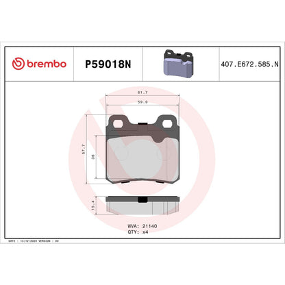 Brembo OE Brembo 94-96 Saab 900 Rear Premium NAO Ceramic OE Equivalent Pad P59018N