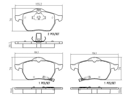 Brembo OE Brembo 1998 Saab 900 Front Premium NAO Ceramic OE Equivalent Pad P59029N