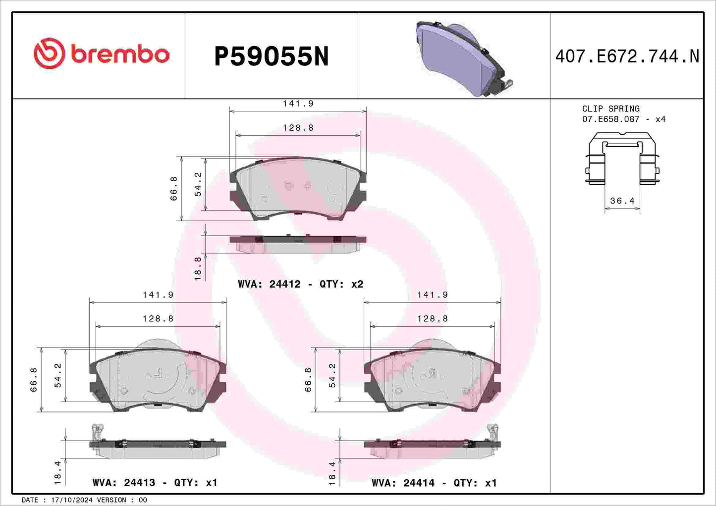 Brembo OE Brembo 14-16 Regal/10-15 Chevy Camaro/11-17 Caprice Front Premium NAO Ceramic OE Equivalent Pad P59055N