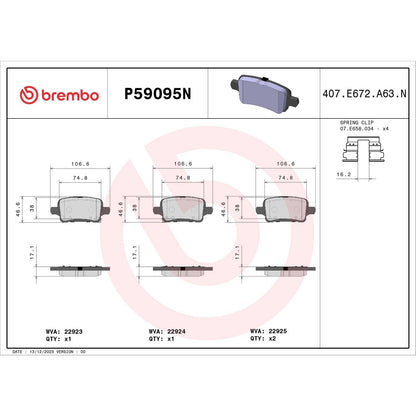 Brembo OE Brembo 18-20 Chevrolet Equinox/ GMC Terrain/ Chevrolet Malibu Rear NAO Brake Pad P59095N
