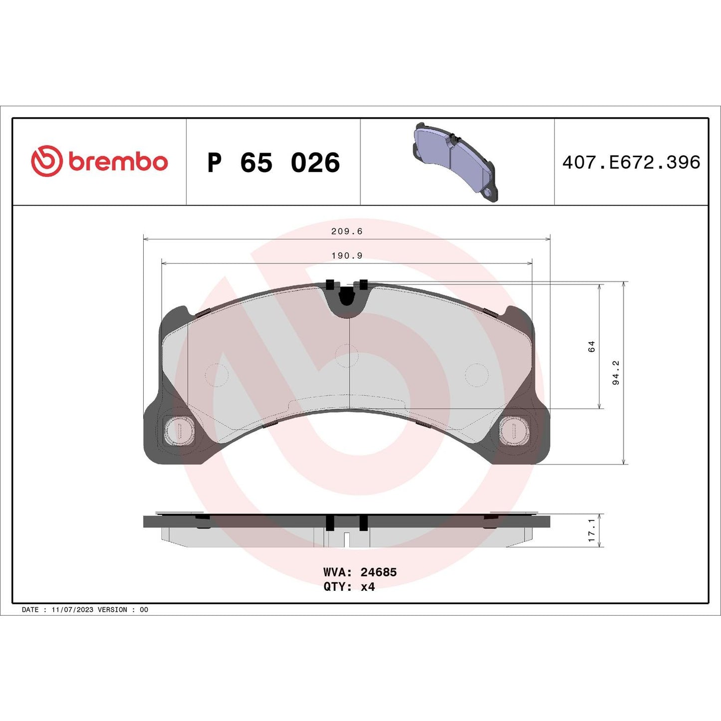 Brembo Disc Brake Pad Set P65026