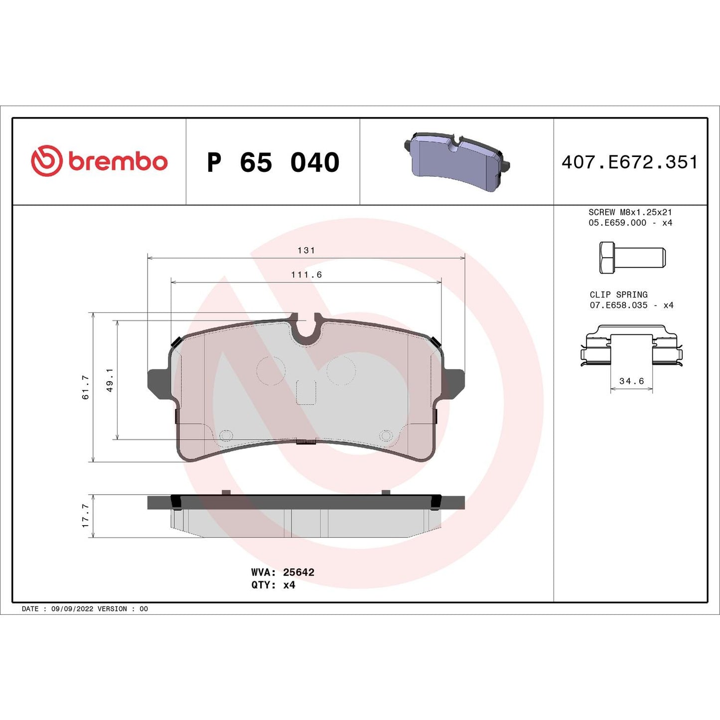 Brembo Disc Brake Pad Set P65040