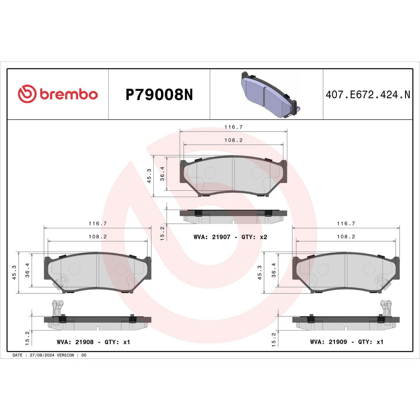 Brembo OE Brembo 98-04 Chevy Tracker/96-97 Geo Tracker Front Premium NAO Ceramic OE Equivalent Pad P79008N