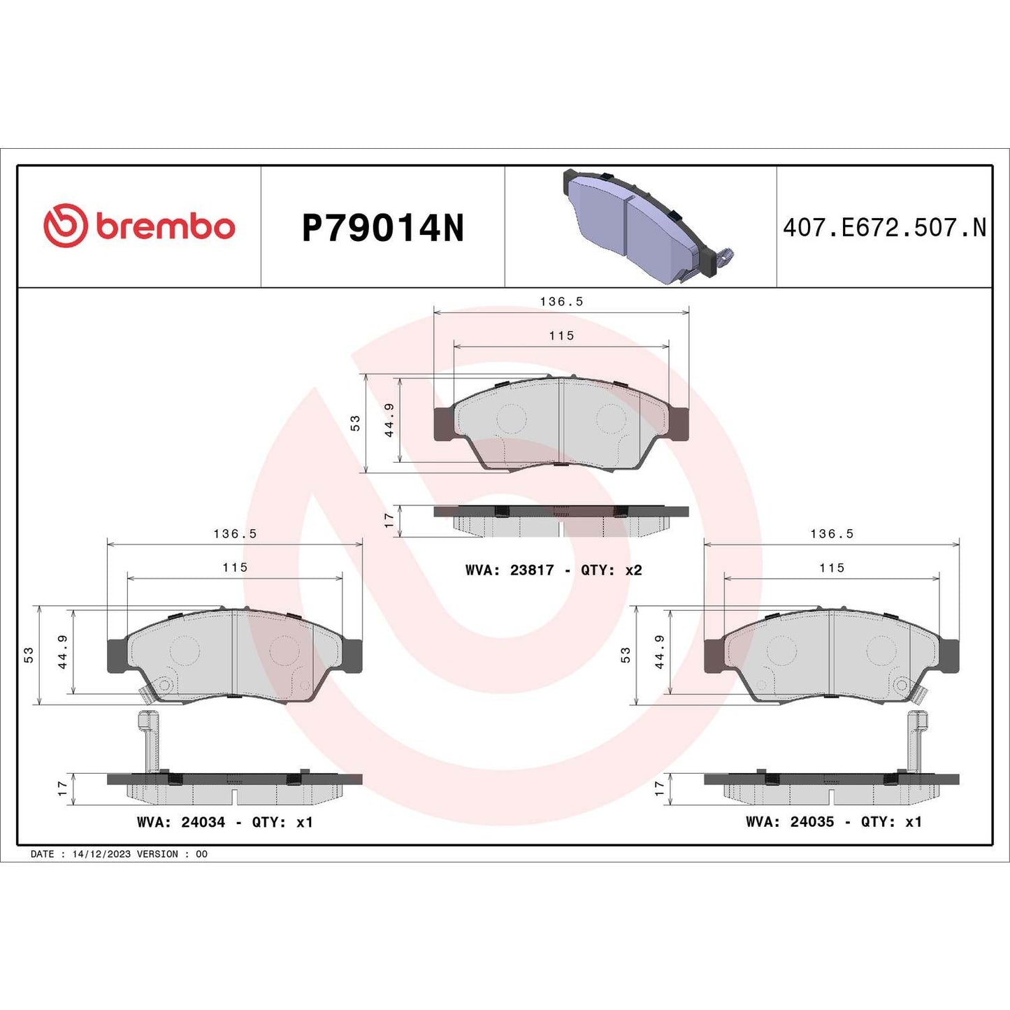 Brembo OE Brembo 04-07 Suzuki Aerio Front NAO Brake Pad P79014N