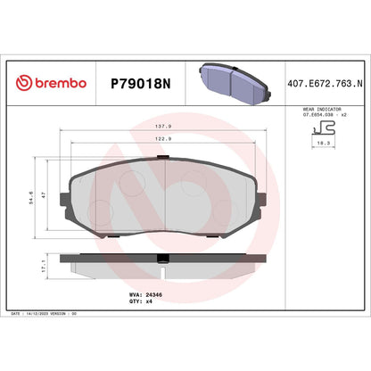 Brembo OE Brembo 06-13 Suzuki Grand Vitara Front Premium NAO Ceramic OE Equivalent Pad P79018N