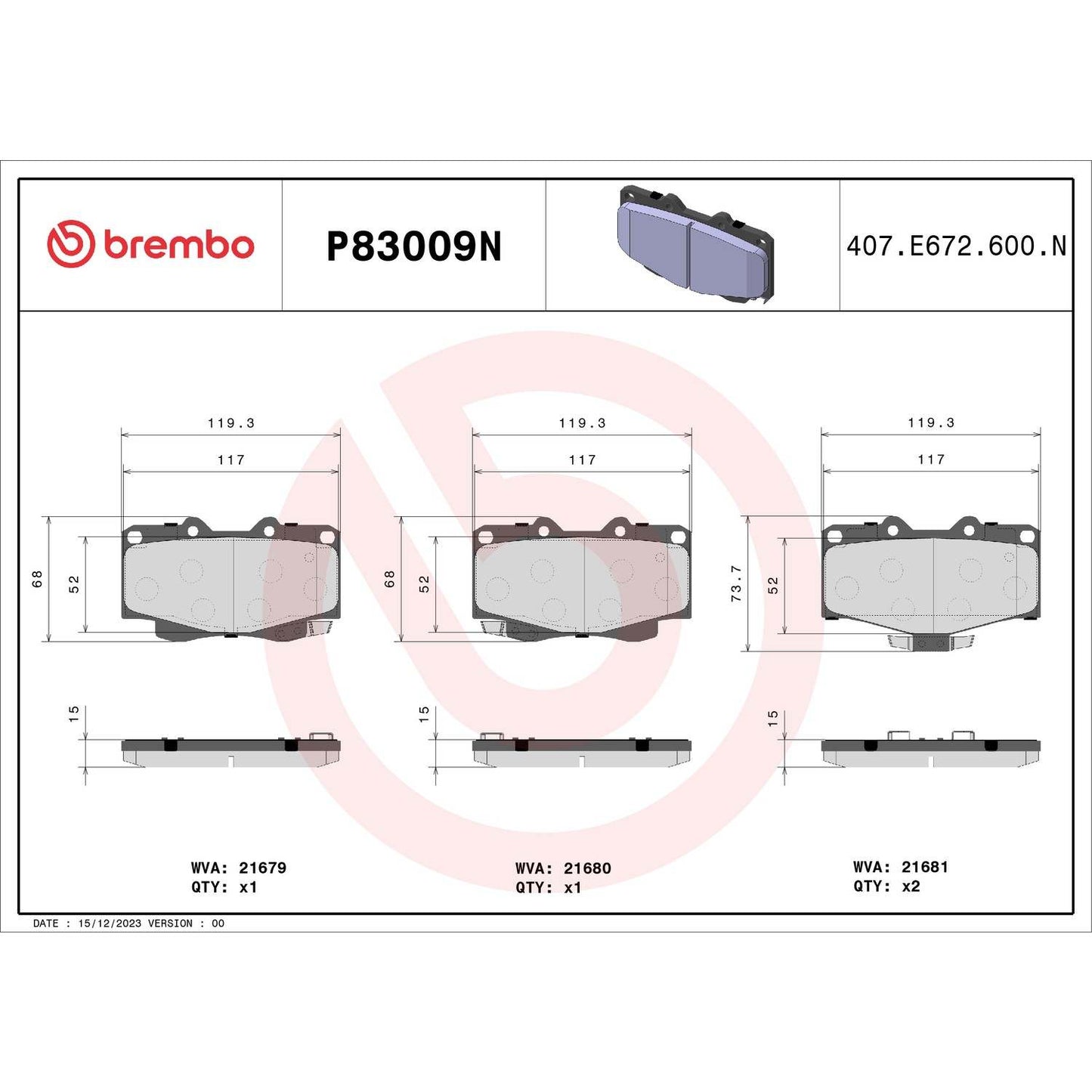 Brembo OE Brembo 90-91 Toyota 4Runner/01-02 4Runner/89-95 Pickup Front Premium NAO Ceramic OE Equivalent Pad P83009N
