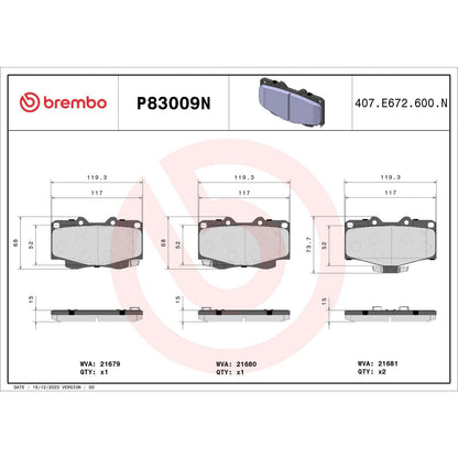 Brembo OE Brembo 90-91 Toyota 4Runner/01-02 4Runner/89-95 Pickup Front Premium NAO Ceramic OE Equivalent Pad P83009N