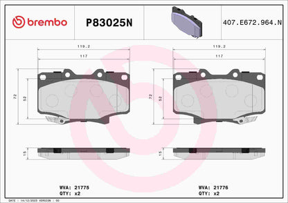 Brembo OE Brembo 2000 Toyota 4Runner Front NAO Brake Pad P83025N