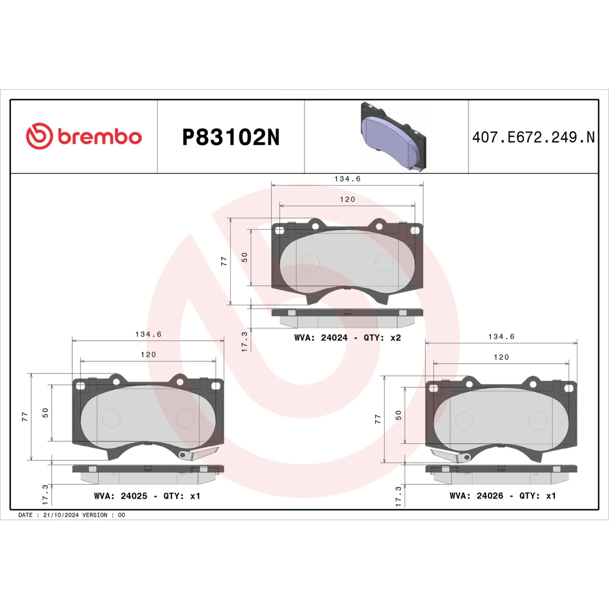 Brembo Disc Brake Pad Set P83102N image 2
