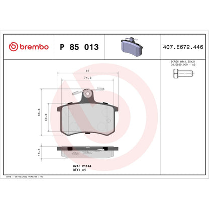 Brembo OE Brembo 88-92 Audi 80 Premium Low-Met OE Equivalent Pad - Rear P85013