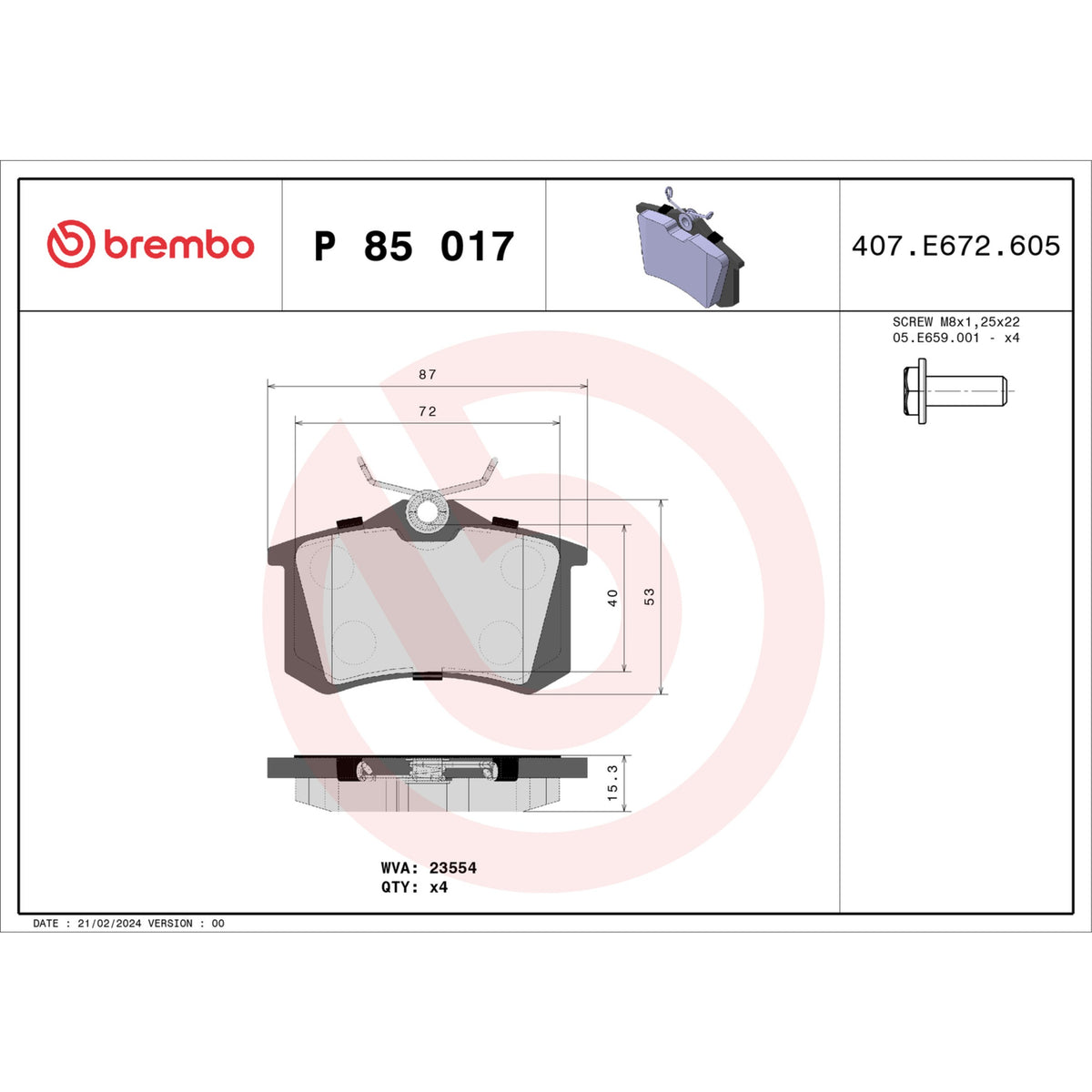 Brembo OE Brembo 97-98 Audi A4 Premium Low-Met OE Equivalent Pad - Rear P85017