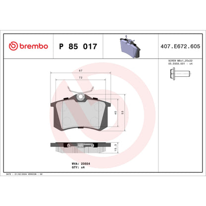 Brembo OE Brembo 97-98 Audi A4 Premium Low-Met OE Equivalent Pad - Rear P85017