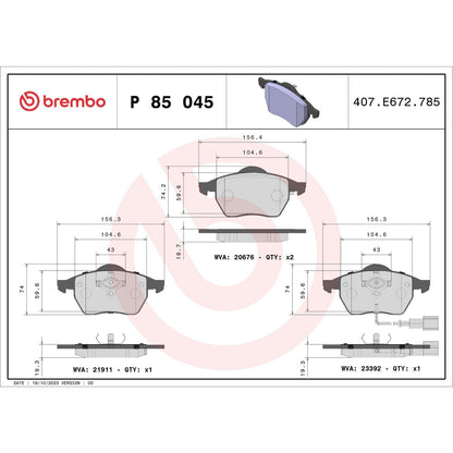 Brembo Disc Brake Pad Set P85045