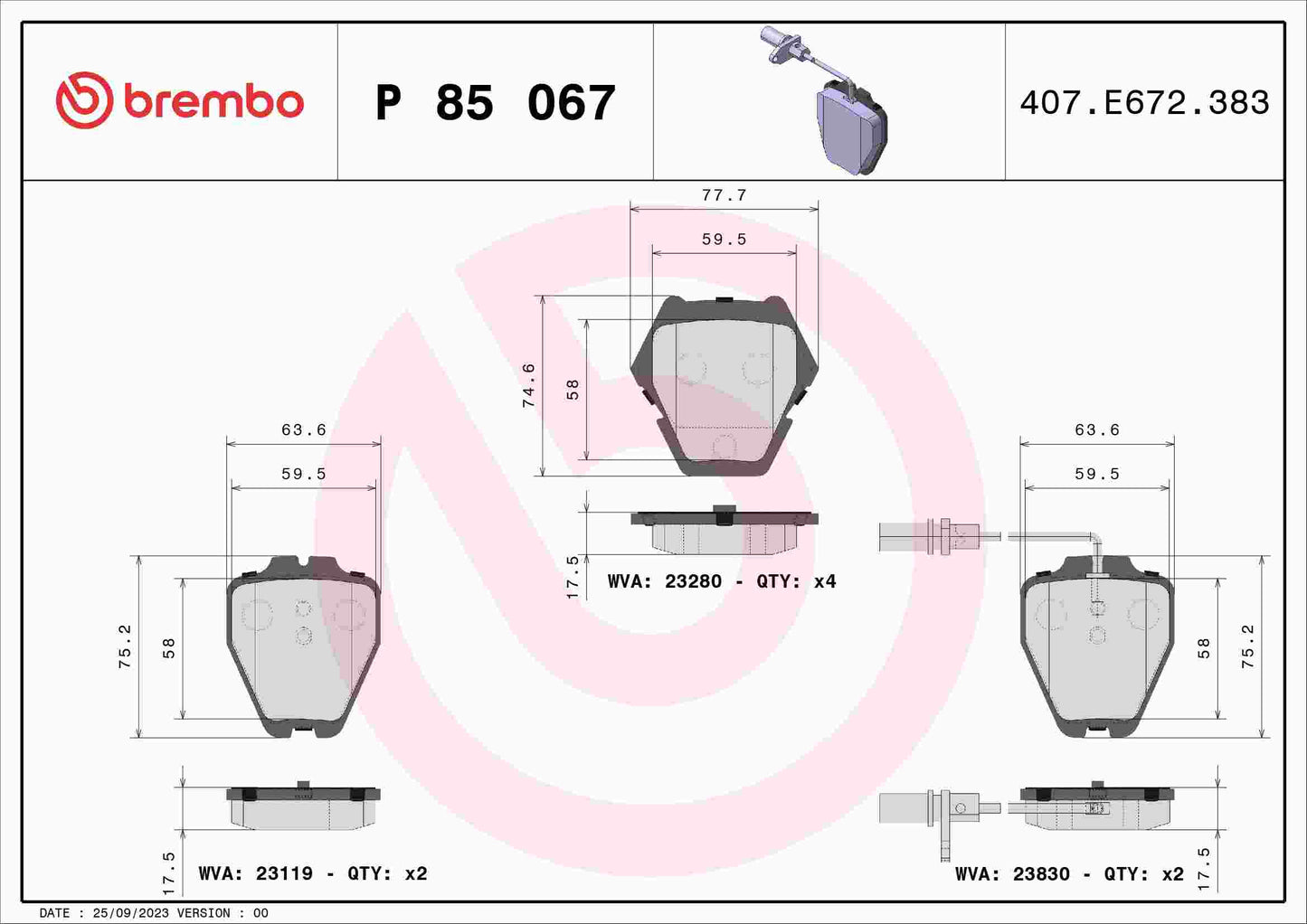 Brembo Disc Brake Pad Set P85067