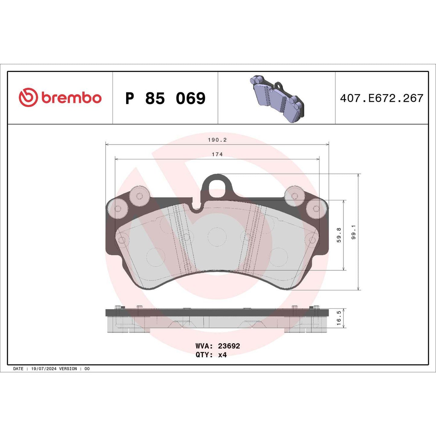 Brembo Disc Brake Pad Set P85069