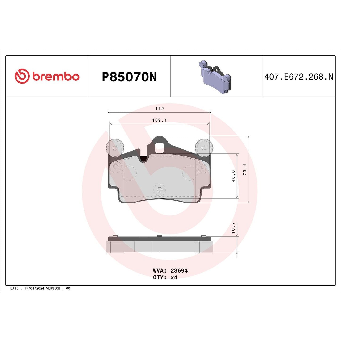 Brembo OE Brembo 04-09 Audi Q7/ Porsche Cayenne/ Volkswagen Touareg Rear NAO Brake Pad P85070N