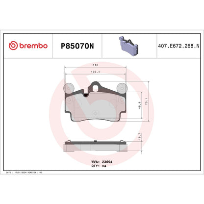 Brembo OE Brembo 04-09 Audi Q7/ Porsche Cayenne/ Volkswagen Touareg Rear NAO Brake Pad P85070N