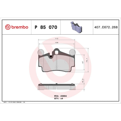 Brembo OE Brembo 04-09 Audi Q7/ Porsche Cayenne/ Volkswagen Touareg Rear Low-Met Brake Pad P85070